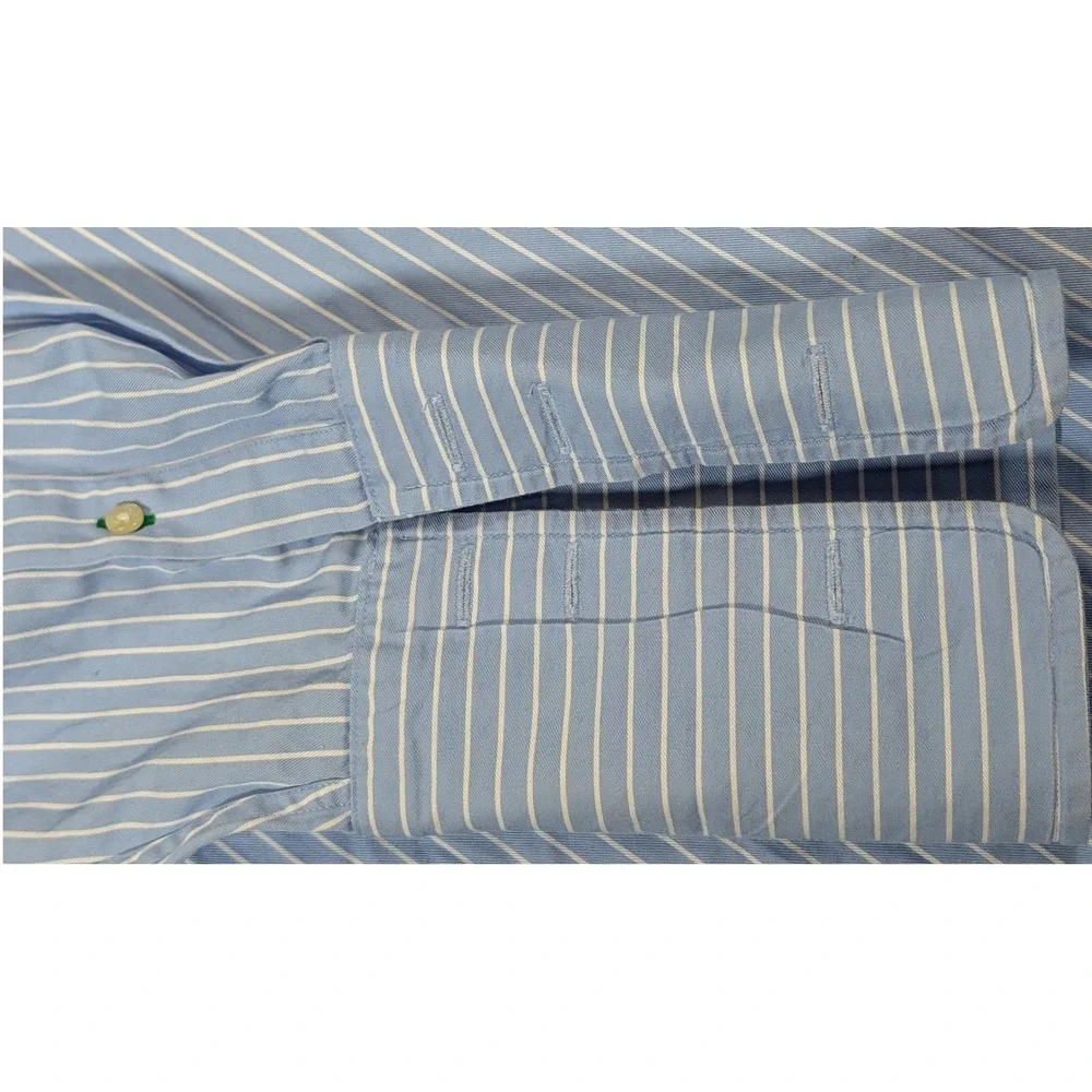 Tommy Hilfiger Mens XL Blue White Striped French Cuff Dress Shirt 17.5 34-35 - Picture 3 of 8